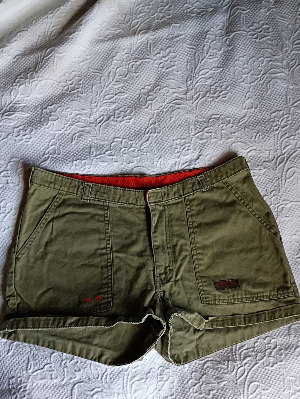 12 Jordache Olive Green Athletic Shorts with Orange Waistband Camping Walking